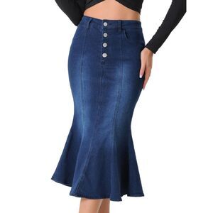 Fishtail Denim Skirt Slim Fit Midi Skirts Black Blue